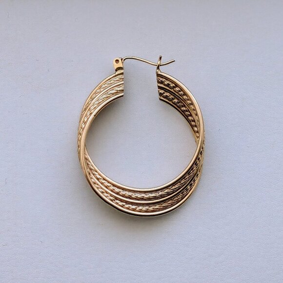 LARGE Solid 14K Yellow Gold Twisted Rope ONE SINGLE Hoop Pierced Earring